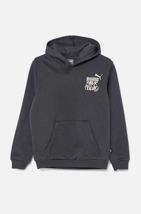 Детски суичър Puma ESS+ MID 90s Hoodie в сиво с качулка с принт 681877