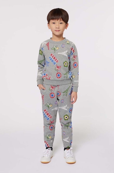 Kenzo Kids hanorac de bumbac pentru copii culoarea gri, modelator, K60774