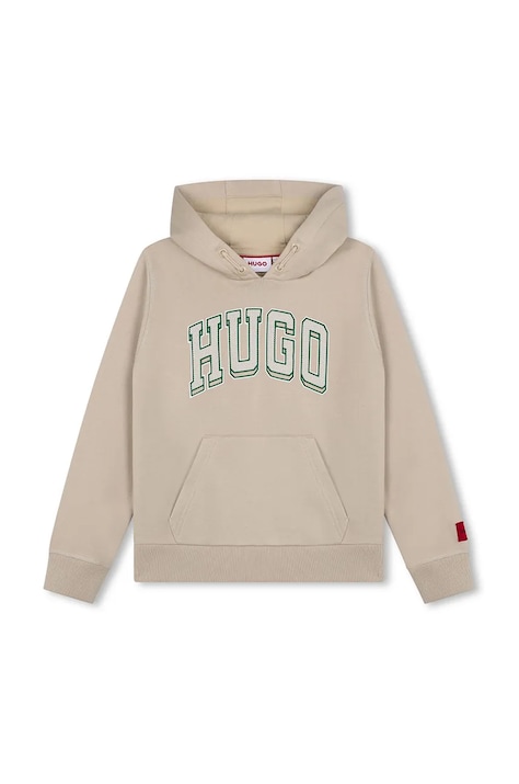 HUGO bluza copii culoarea bej, cu glugă, cu imprimeu, G00161