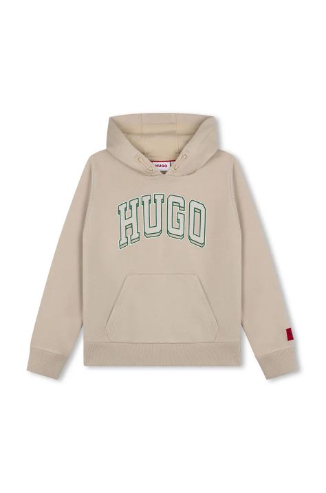 HUGO bluza copii culoarea bej, cu glugă, cu imprimeu, G00161