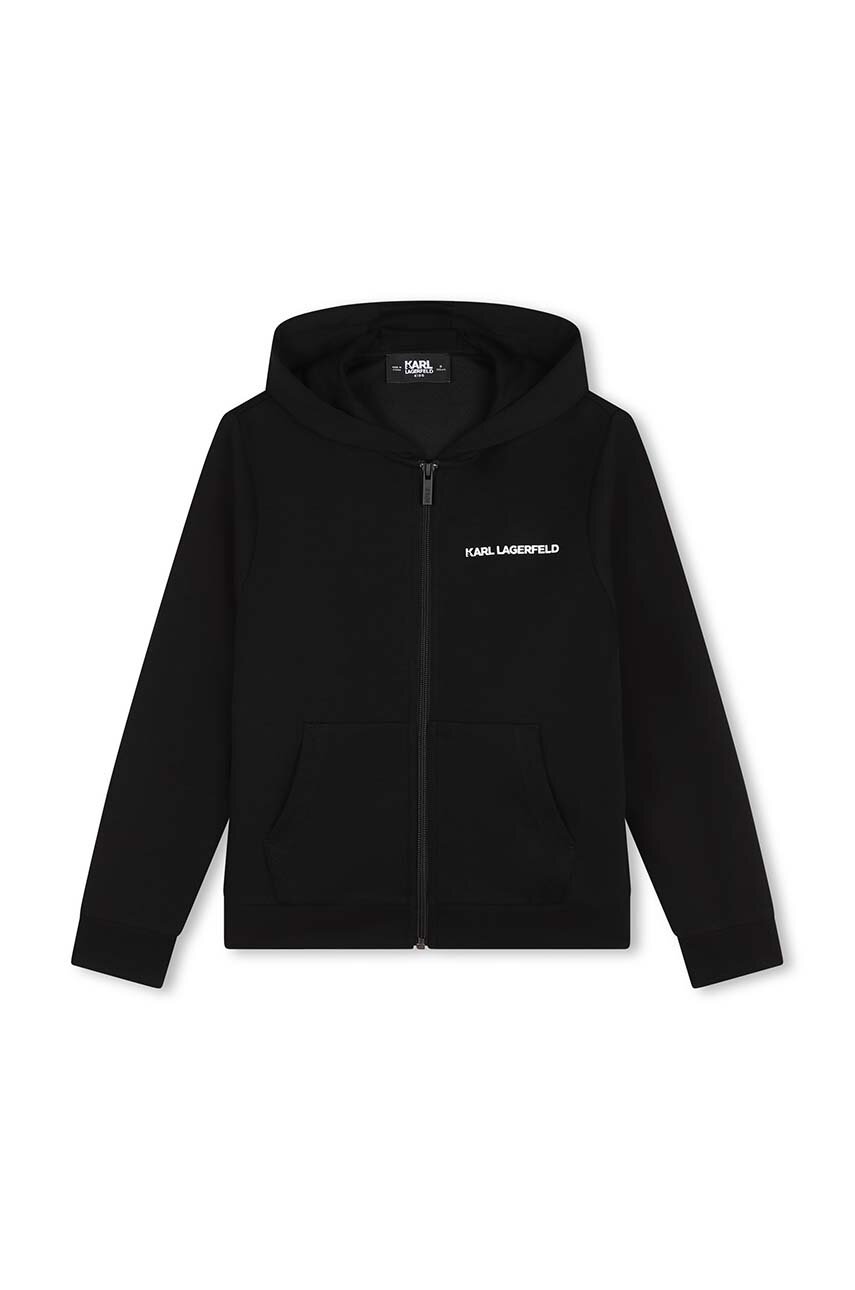 Karl Lagerfeld bluza copii culoarea negru, cu glugă, cu imprimeu, Z30258