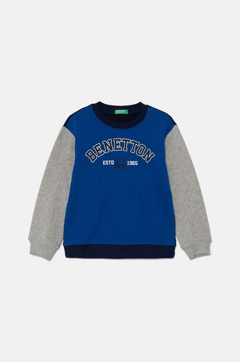 Детски памучен суичър United Colors of Benetton в синьо с принт 3J70G10F0