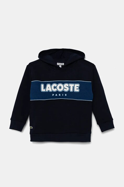 Lacoste bluza copii culoarea albastru marin, cu glugă, modelator, SJ2445