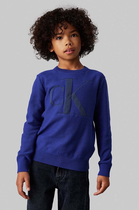 Детский свитер Calvin Klein Jeans цвет синий лёгкий IB0IB02152
