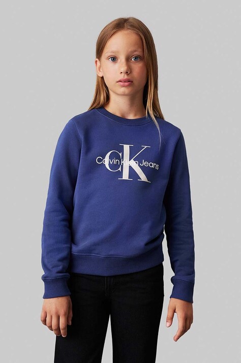 Детски памучен суичър Calvin Klein Jeans в синьо с принт IU0IU00675