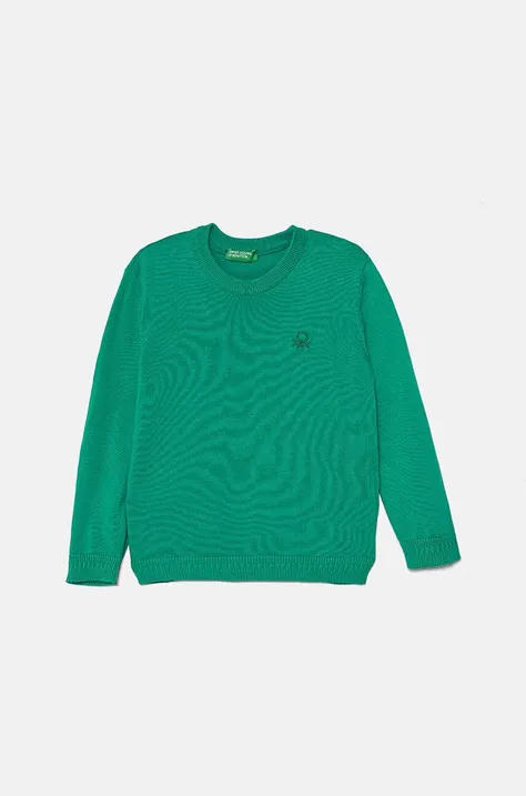 Detský bavlnený sveter United Colors of Benetton zelená farba, tenký, 1294G100P