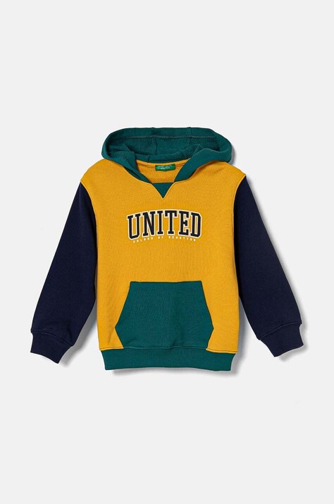 United Colors of Benetton hanorac de bumbac pentru copii culoarea galben, cu glugă, cu imprimeu, 3J68G200Q