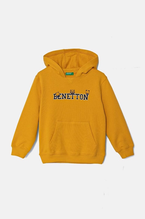 United Colors of Benetton felpa in cotone bambino/a colore giallo con cappuccio 3J68G200Q