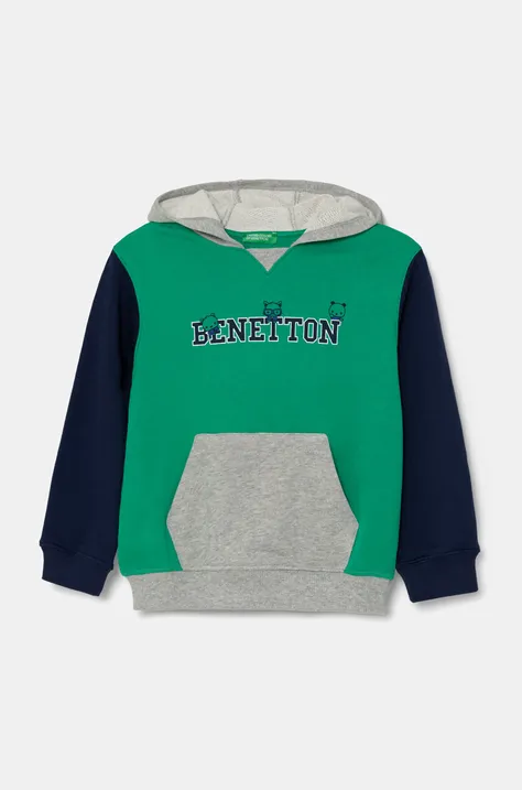 United Colors of Benetton felpa in cotone bambino/a colore verde con cappuccio 3J68G200Q