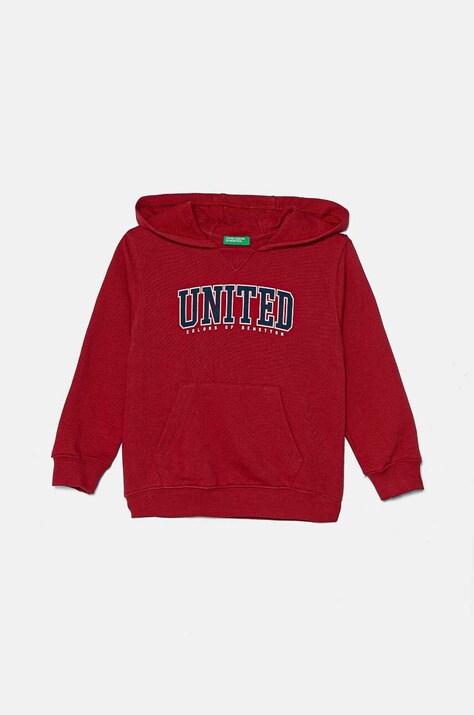 Детски памучен суичър United Colors of Benetton в бордо с качулка с принт 3J68G200Q