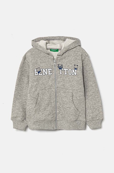 Дитяча бавовняна кофта United Colors of Benetton колір сірий з капюшоном візерунок 3J68G5034