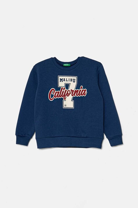 United Colors of Benetton hanorac de bumbac pentru copii culoarea albastru marin, cu imprimeu, 3FWYC10K6