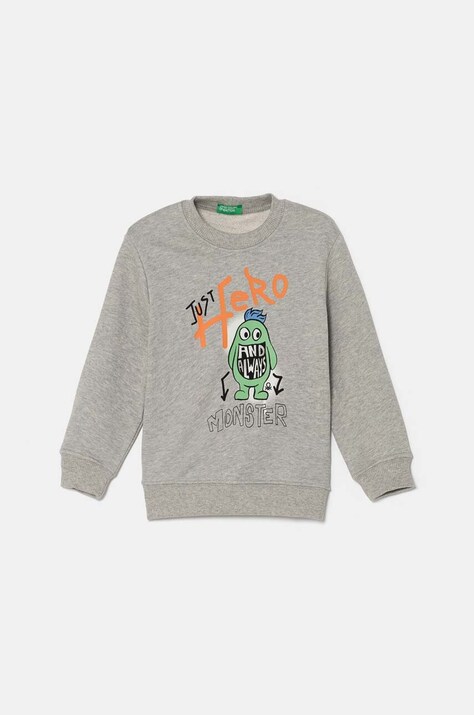 Otroški bombažen pulover United Colors of Benetton siva barva, 3FWYG10FN