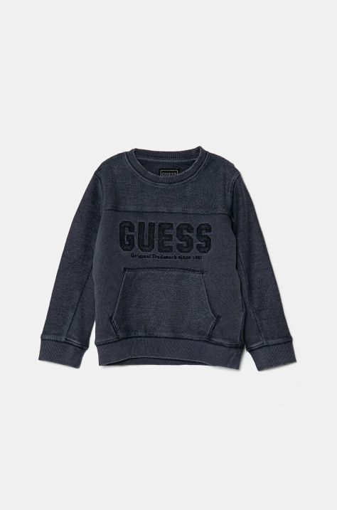 Παιδική βαμβακερή μπλούζα Guess χρώμα: ναυτικό μπλε, με κουκούλα, N4BQ23 KAD74