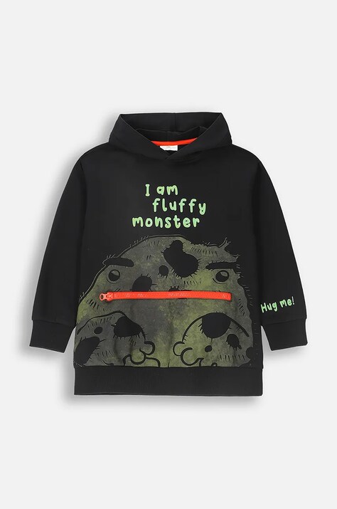 Detská mikina Coccodrillo čierna farba, s kapucňou, s potlačou, GRUNGE SWAMP BOY KIDS