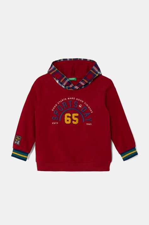 Детски суичър United Colors of Benetton в бордо с качулка с апликация 32N4G200R