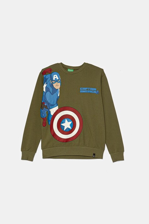 Детски памучен суичър United Colors of Benetton в зелено с десен 3J68C10MK