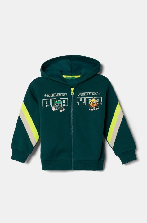 Детски суичър United Colors of Benetton в зелено с качулка с десен 3J73G503H