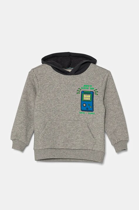 Кофта для немовлят United Colors of Benetton колір сірий з капюшоном з принтом 3PANG2010