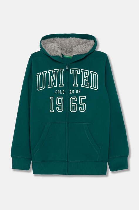 United Colors of Benetton felpa per bambini colore verde con cappuccio 3EB5C504H