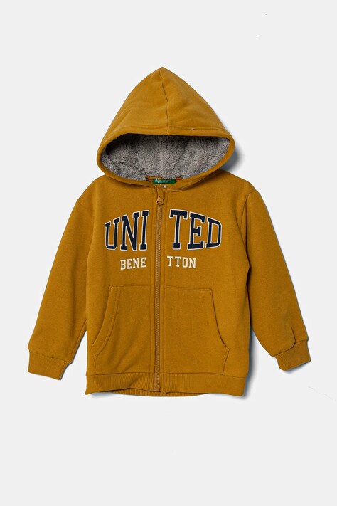Дитяча кофта United Colors of Benetton колір жовтий з капюшоном візерунок 3EB5G503E
