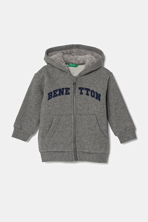 Detská mikina United Colors of Benetton šedá farba, s kapucňou, vzorovaná, 3EB5G503E