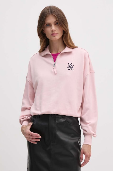 Tommy Hilfiger hanorac de bumbac femei, culoarea roz, cu imprimeu, WW0WW43337