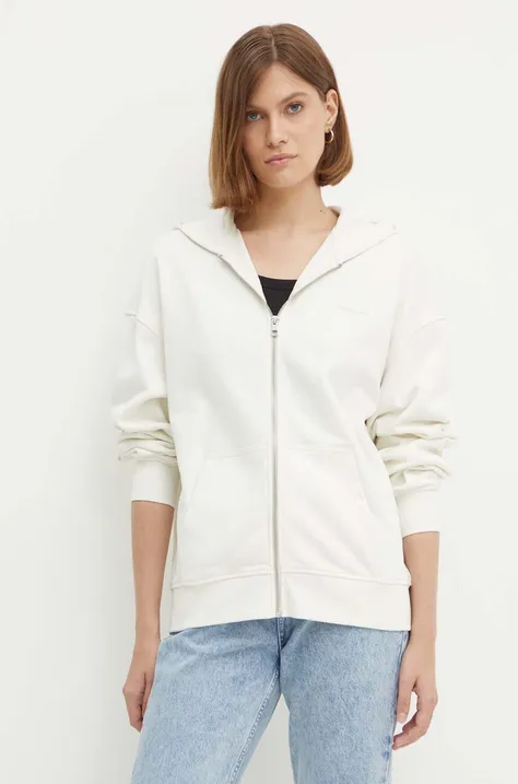 Bavlnená mikina Calvin Klein Jeans dámska, béžová farba, s kapucňou, jednofarebná, J20J223533