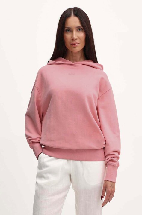 BOSS Orange bluza bawełniana damska kolor różowy z kapturem gładka 50519524
