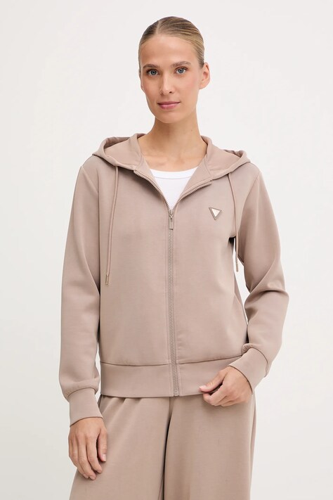 Кофта Guess OLYMPE цвет бежевый с капюшоном однотонная V4YQ06 KCAY2