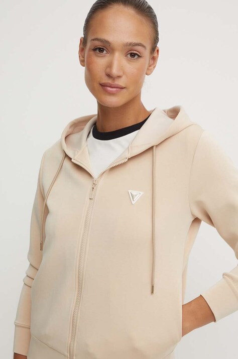 Кофта Guess OLYMPE жіноча колір бежевий з капюшоном однотонна V4YQ06 KCAY2