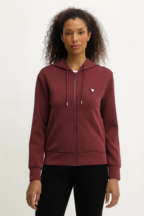 Guess bluza OLYMPE damska kolor bordowy z kapturem gładka V4YQ06 KCAY2