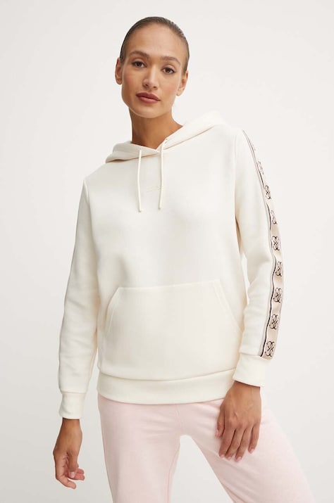 Guess bluza CARLA femei, culoarea bej, cu glugă, cu imprimeu, V4YQ11 KB3P2