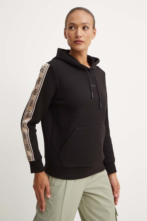 Guess bluza CARLA femei, culoarea negru, cu glugă, cu imprimeu, V4YQ11 KB3P2