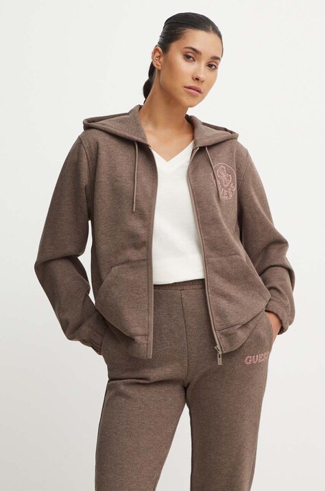 Кофта Guess NOÉMIE жіноча колір коричневий з капюшоном меланж V4YQ04 KC3D2