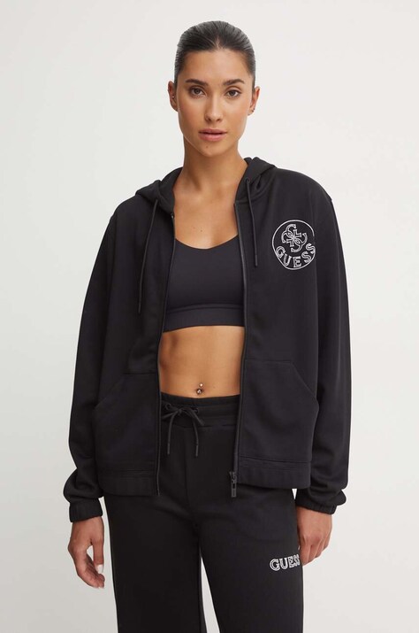 Суичър Guess NOÉMIE в черно с качулка с меланжов десен V4YQ04 KC3D2
