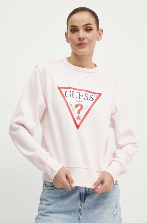 Guess bluza femei, culoarea roz, cu imprimeu, W2YQ16 KBA11