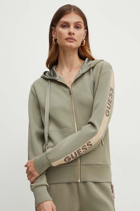 Кофта Guess женская цвет зелёный с капюшоном с аппликацией W4YQ22 KBYE2