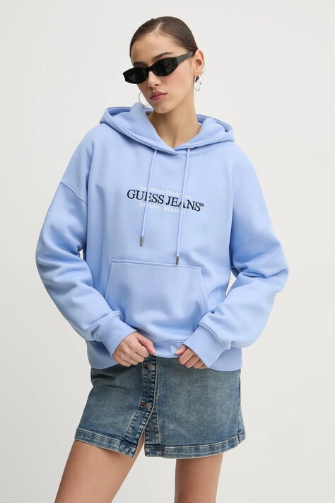 Μπλούζα Guess Jeans χρώμα: άσπρο, με κουκούλα, W4YQ15 KC811