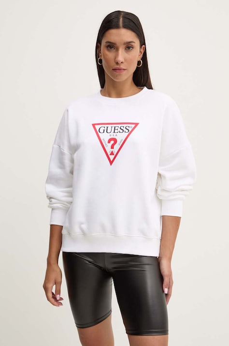 Guess Jeans bluza femei, culoarea alb, cu imprimeu, W4YQ00 KC811