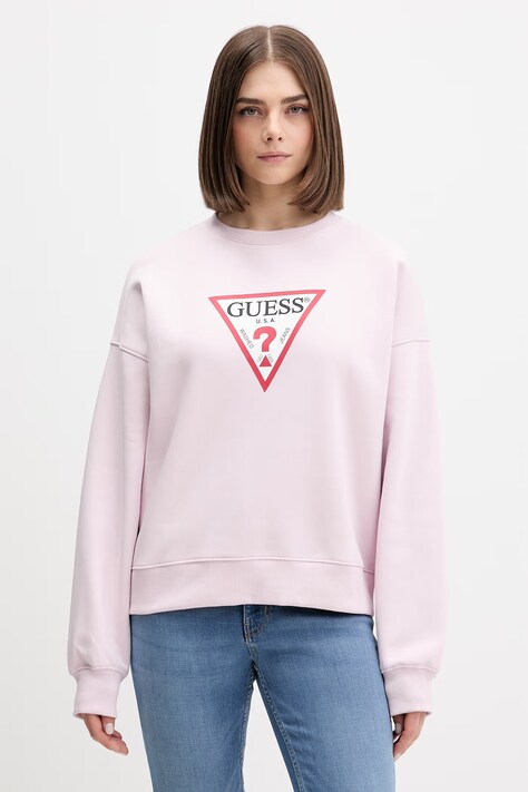 Guess Jeans bluza damska kolor różowy z nadrukiem W4YQ00 KC811