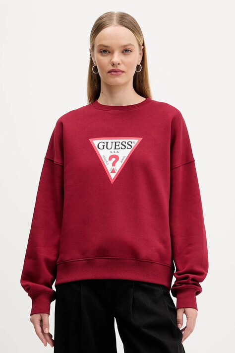 Guess Jeans bluza damska kolor bordowy z nadrukiem W4YQ00 KC811