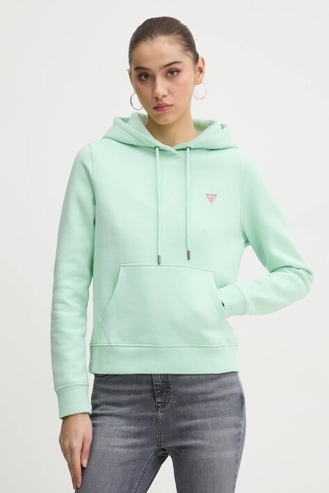 Mikina Guess Jeans dámská, tmavomodrá barva, s kapucí, hladká, W4YQ04 KC811