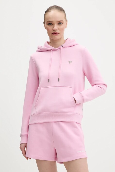 Dukserica Guess Jeans za žene, boja: narančasta, s kapuljačom, bez uzorka, W4YQ04 KC811