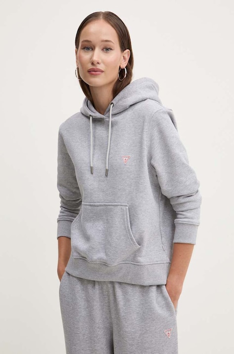 Pulover Guess Jeans ženski, siva barva, s kapuco, W4YQ04 KC811