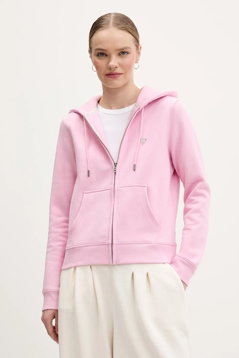 Кофта Guess Jeans цвет синий с капюшоном однотонная W4YQ03 KC811