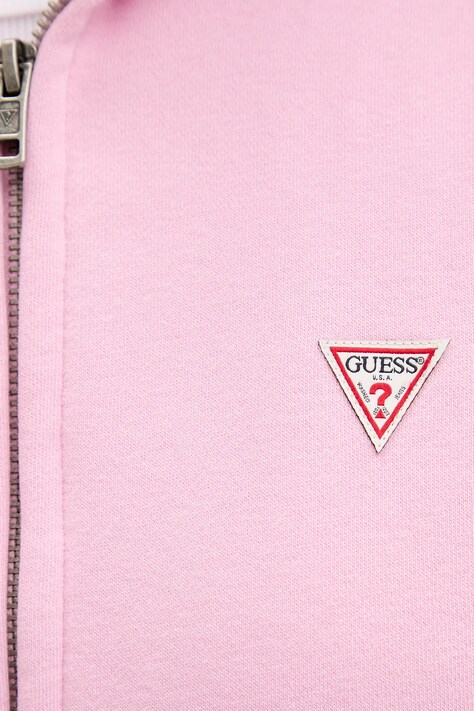 Guess Jeans bluza damska kolor różowy z kapturem gładka W4YQ03 KC811