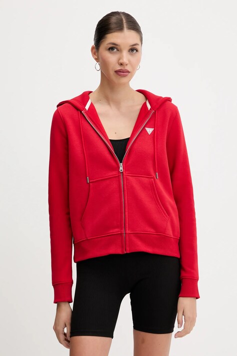 Кофта Guess Jeans колір червоний з капюшоном однотонна W4YQ03 KC811