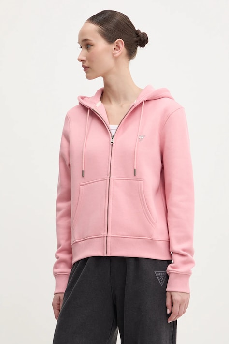 Кофта Guess Jeans жіноча колір рожевий з капюшоном однотонна W4YQ03 KC811