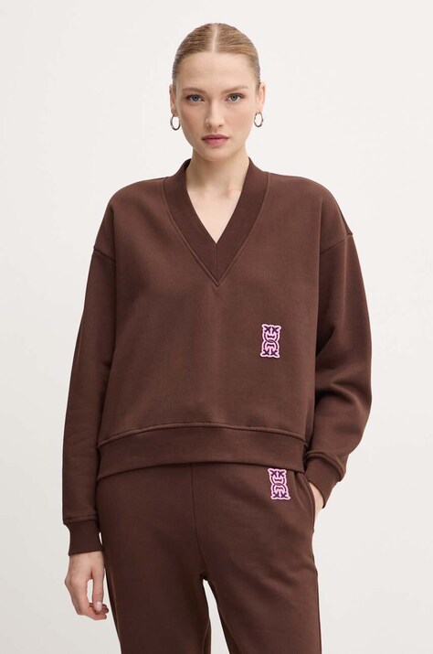 Pinko hanorac de bumbac femei, culoarea maro, cu imprimeu, 103724 A23C